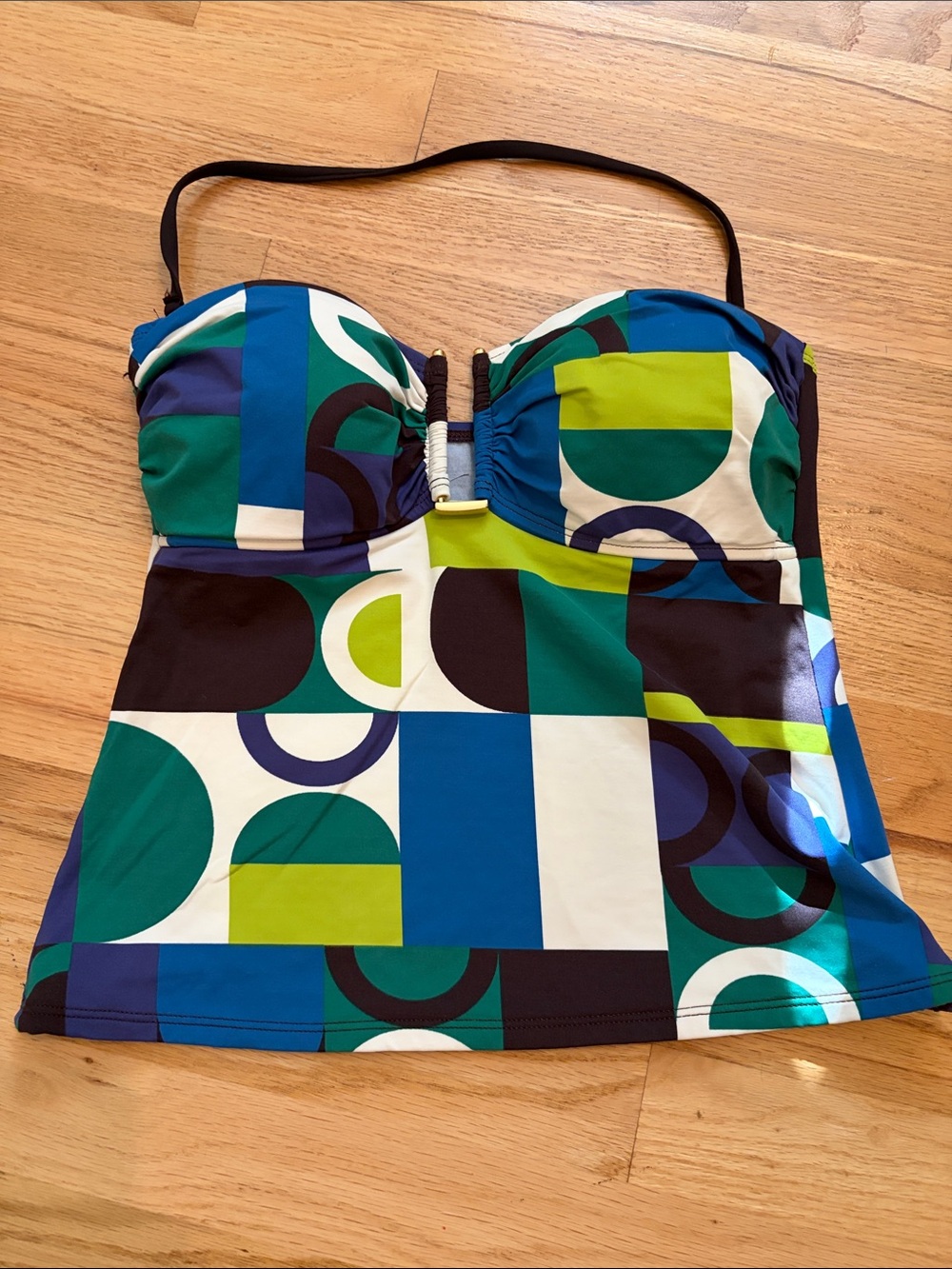 La Blanca Strapless Geometric Swim Top in Blue, Green, White - Picture 1 of 3